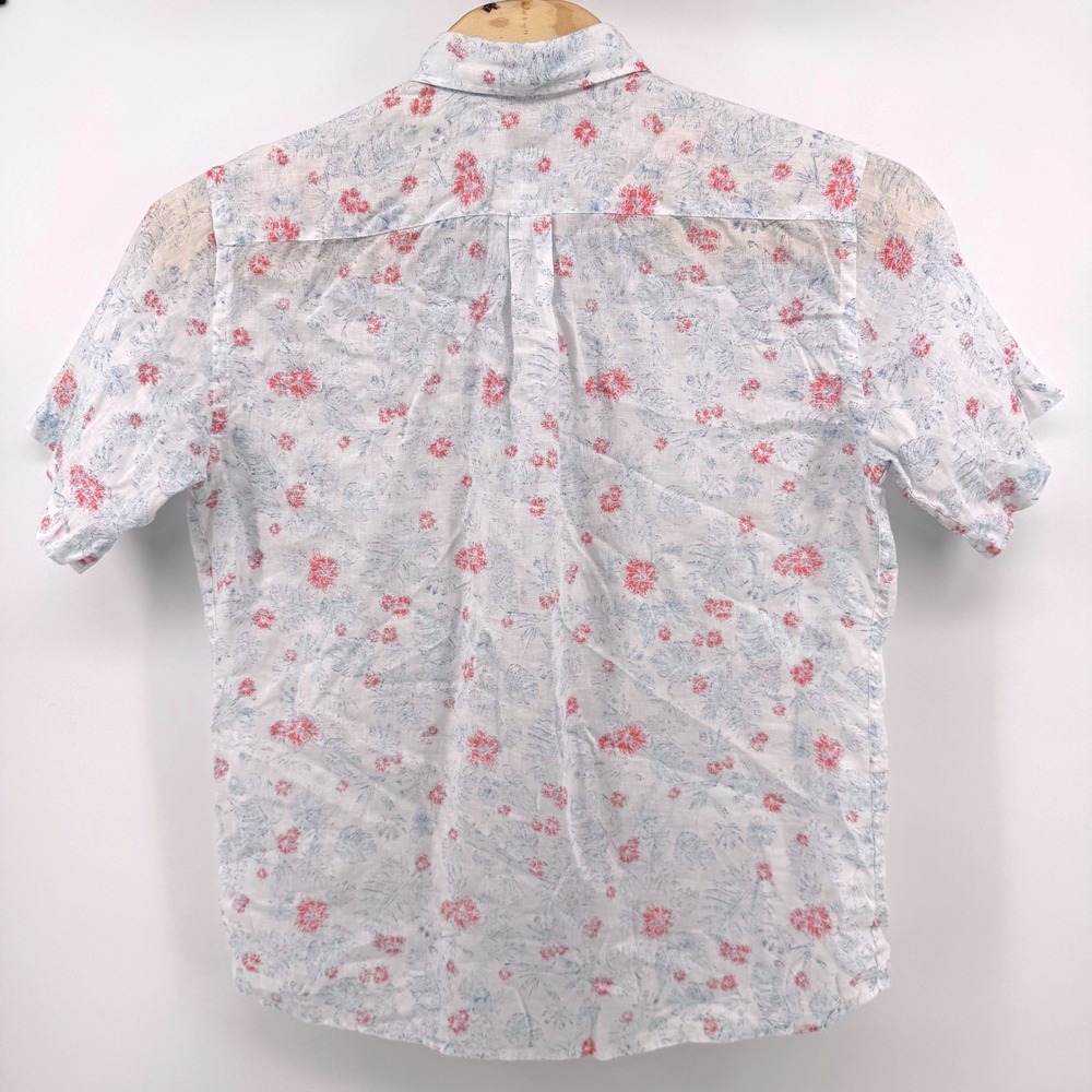 Peter Millar Linen Shirt Mens Large Linen White Red Blue Floral Short Sleeve - Picture 3 of 8